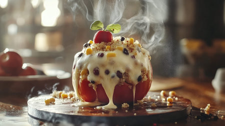 A stuffed bell pepper filled with quinoa, black beans, corn, and melted cheese.の素材