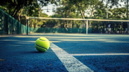 A ball machine positioned on the court, ready for a rigorous practice session.の素材