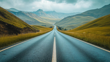A dramatic photo of racing lanes converging into the distance.の素材