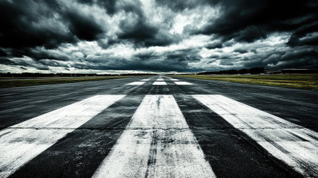 A dramatic photo of racing lanes converging into the distance.の素材