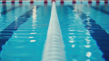 A motivational quote displayed over a calm and empty swimming pool.の素材