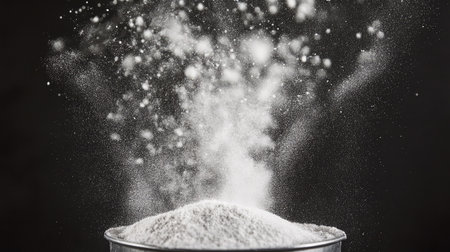 A gymnastics chalk bucket with white powder floating in the air.の素材