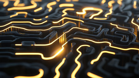 An abstract artificial intelligence concept with a glowing neural network.の素材