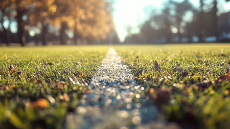 A perfectly straight touchline running down the length of a rugby field.の素材