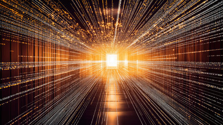 A complex matrix of light beams forming a technological grid.の素材