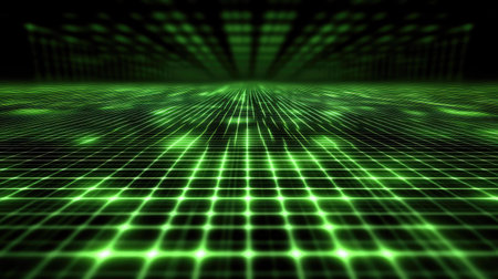 A glowing D grid stretching into the distance, representing cyberspace.の素材