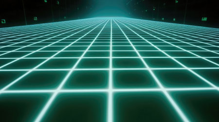 A glowing D grid stretching into the distance, representing cyberspace.の素材