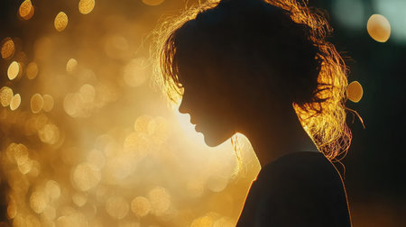 A bokeh golden lights background with blurred sparkles and elegant tones.の素材