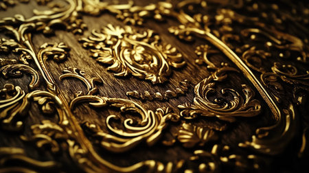 A close-up of rich golden embroidery on textured fabric.の素材