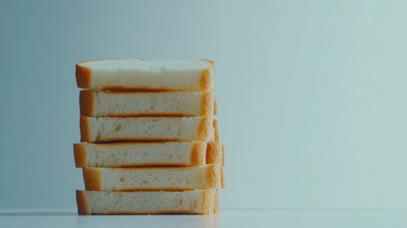 A stack of fluffy white bread slices arranged neatly on a clean white background.の素材