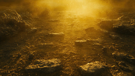 A stunning golden light flare effect on a deep, rich golden background.の素材