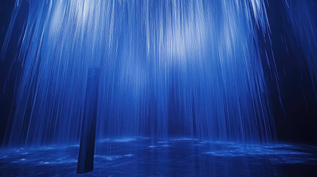 A deep blue tech-inspired backdrop with flowing abstract light trails.の素材