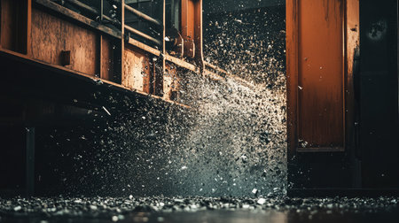 A giant industrial shredder tearing through scrap metal for recycling.の素材