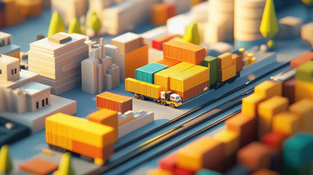 A large industrial storage yard with shipping containers and heavy machinery.の素材