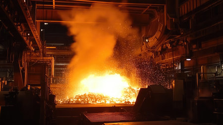 A modern steel recycling plant with robotic sorting and smelting systems.の素材