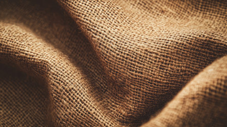 A close-up of sustainable hemp fabric texture with rich, earthy tones.の素材