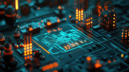 A futuristic AI-powered smart grid distributing clean energy efficiently.の素材