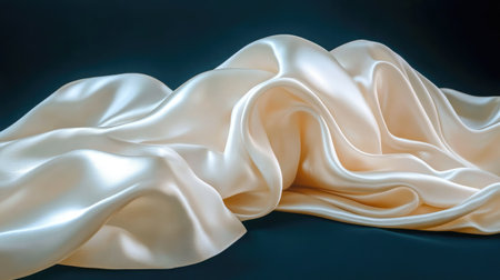 A roll of luxurious silk fabric draped elegantly against a dark background.の素材