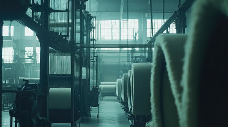 A large industrial weaving machine creating high-quality cotton textiles.の素材