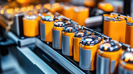 A modern lithium-ion battery manufacturing plant with safety testing equipment.の素材