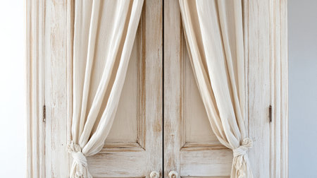 A freestanding wooden wardrobe with a natural whitewashed finish.の素材