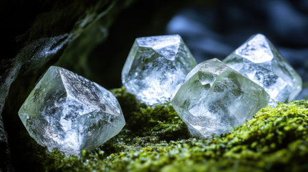 A high-resolution image of raw diamonds freshly mined from the earth.の素材