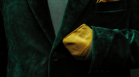 A dark green velvet suit jacket with a sophisticated slim fit.の素材
