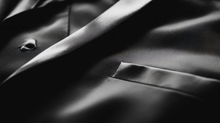 A formal black blazer with a glossy satin lapel and tailored cut.の素材