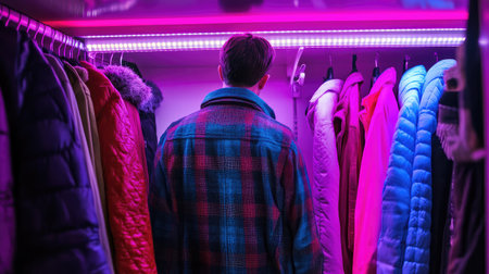 A stylish wardrobe with built-in LED lighting for an illuminated look.の素材