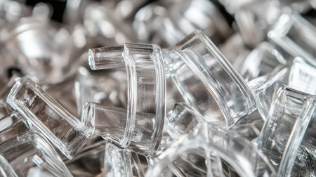 A close-up of transparent plastic pellets used in industrial production.の素材