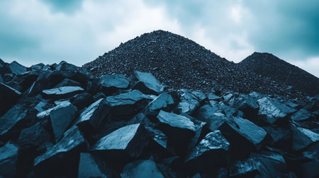 A mountain of sharp-edged rocks used in landscaping projects.の素材
