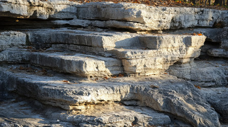 A pile of weathered limestone with visible layers and erosion marks.の素材