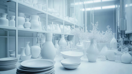 A futuristic ceramic production facility with AI-driven automation.の素材