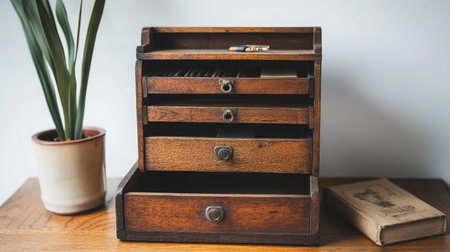 Vintage wooden storage drawers, rustic and stylish, perfect for farmhouse decor.の素材