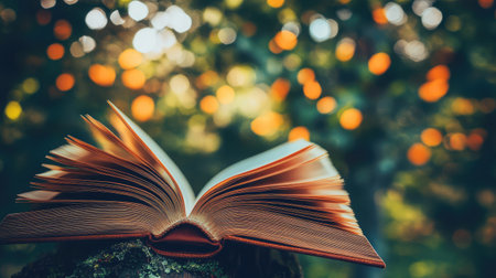 A book placed at an angle, with its pages fanned out elegantly.の素材