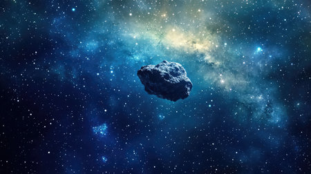 A lonely asteroid floating through the vast emptiness of deep space.の素材