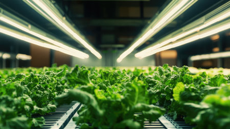 A high-tech food production facility using AI to optimize agricultural yield.の素材