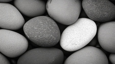 A close-up of small and large gravel stones used for road and building construction.の素材