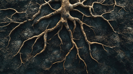 Aerial view of farmland covered with deep-rooted vegetation improving soil conditions.の素材