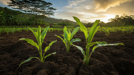 Rich agricultural land with deep-rooted plants loosening the soil and increasing moisture absorption.の素材