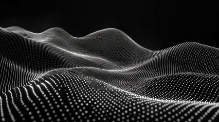 Flowing streams of light forming a digital mesh, representing communication and modern connectionの素材