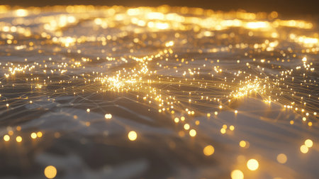 Overhead view of a digital map with lights moving like traffic on a smart networkの素材