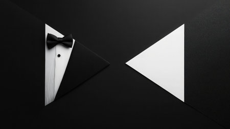 Minimalist tuxedo flat lay, perfectly aligned with clean black and white tonesの素材