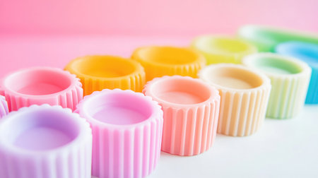 Bold colored silicone molds for soap making displayed neatlyの素材
