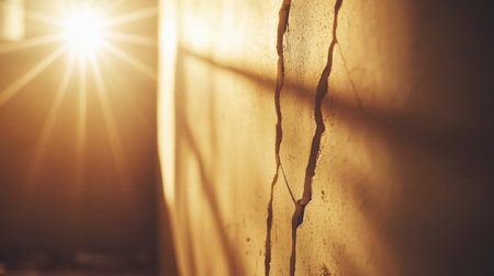 Minor surface cracks appearing on worn and sun-faded wallの素材