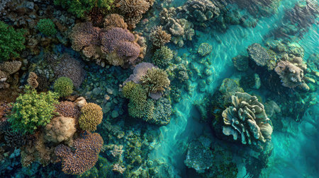 Explore the enchanting underwater world of a coral reef, showcasing vivid colors and diverse marine life in crystal clear waters.の素材