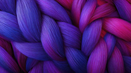 A mesmerizing display of colorful braided hair featuring vibrant shades of purple, pink, and blue. Perfect for creative projects, this texture enhances artistic designs and adds a touch of elegance and youthfulness to various visual works.の素材