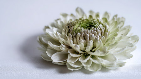 This image showcases a delicate white flower with soft, intricately layered petals resting elegantly on a light background, perfect for various design themes.の素材