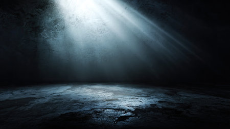 A captivating scene featuring dramatic lighting that highlights a dark room with textured walls and a smooth floor. Perfect for artistic projects or conceptual use.の素材