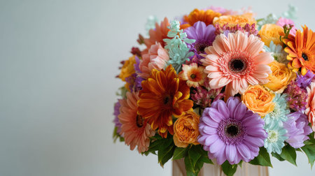 A breathtaking floral arrangement showcasing a variety of colorful flowers in soft pastel shades, perfect for decorating events or gifting on special occasions, radiating joy and elegance.の素材
